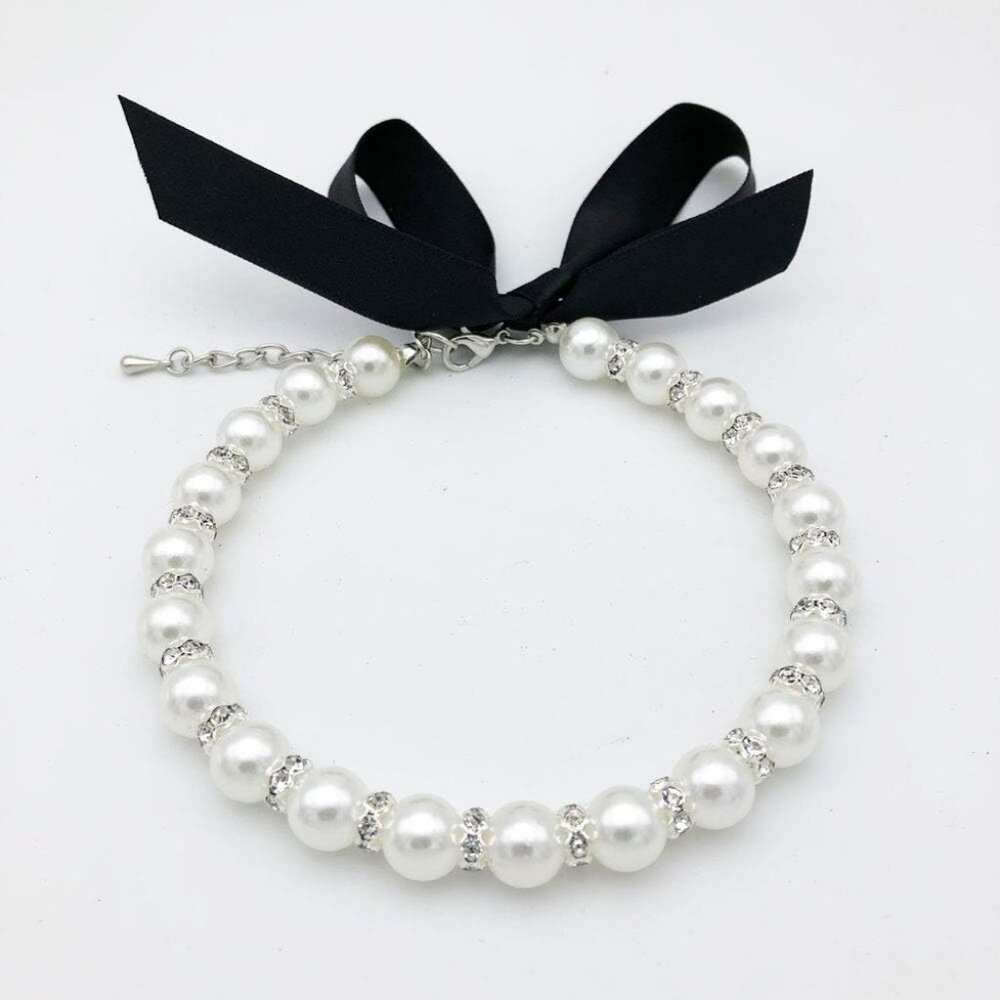 Diamond Dog Pearls Necklace Jewelry for Small Dogs Puppy - Bling Rhinestones Cat